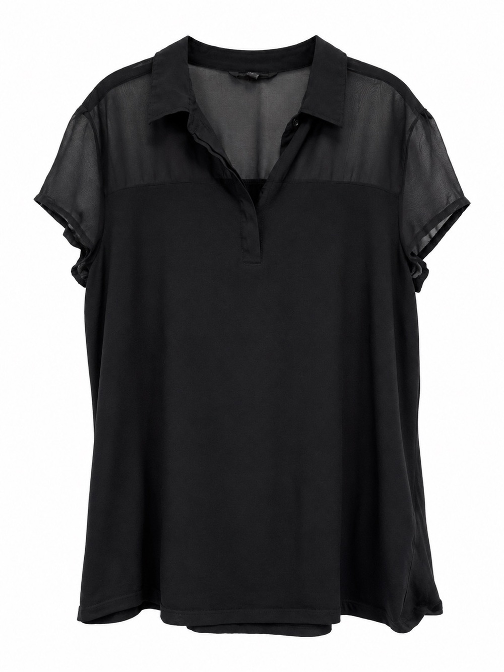 Banana Republic Black Sheer Yoke Short Sleeve Blouse - Picture 1 of 6